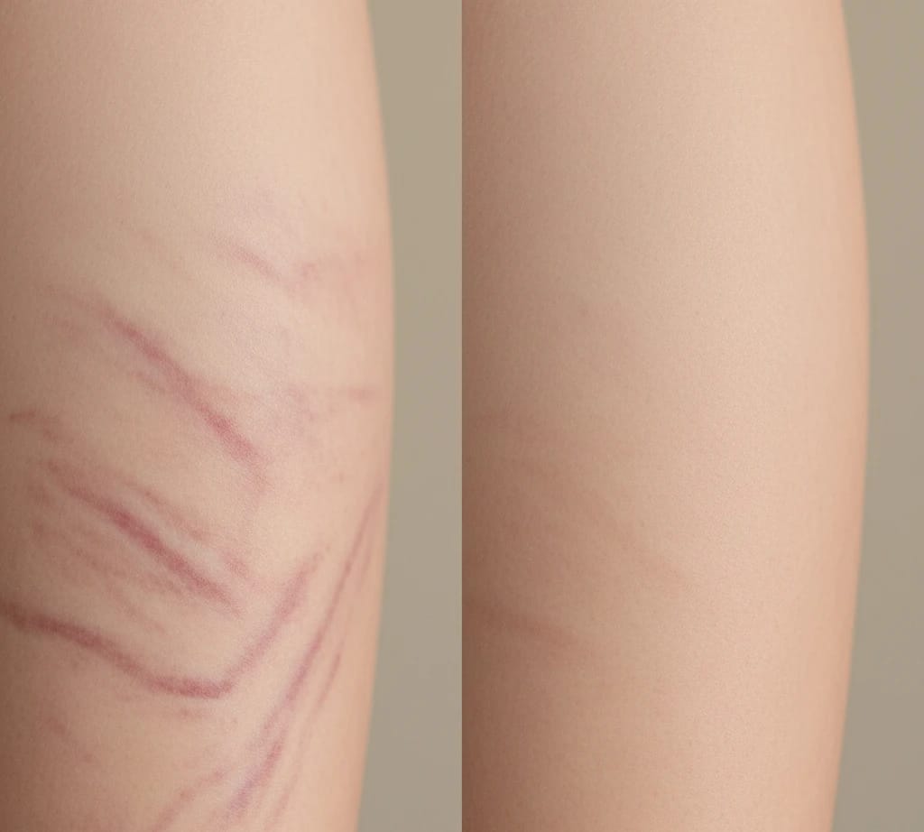 Before and after Morpheus8 for stretch marks treatment